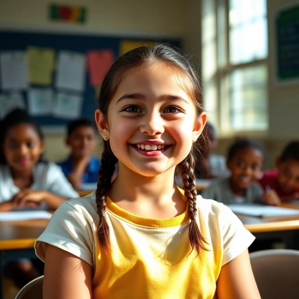 Young student smiling in classroom